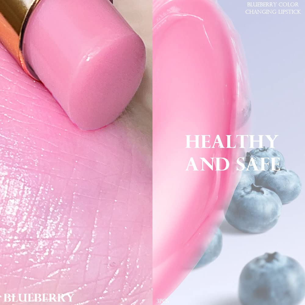 evpct 2Pcs Blueberry Tinted Lip Balms PH Lip Color Changing Lipstick Balm Stain Gift Set Queen for Women Girls Korean Mood Long Lasting Color Change Light Pink Lipstick Lip Tint Plumper Gloss
