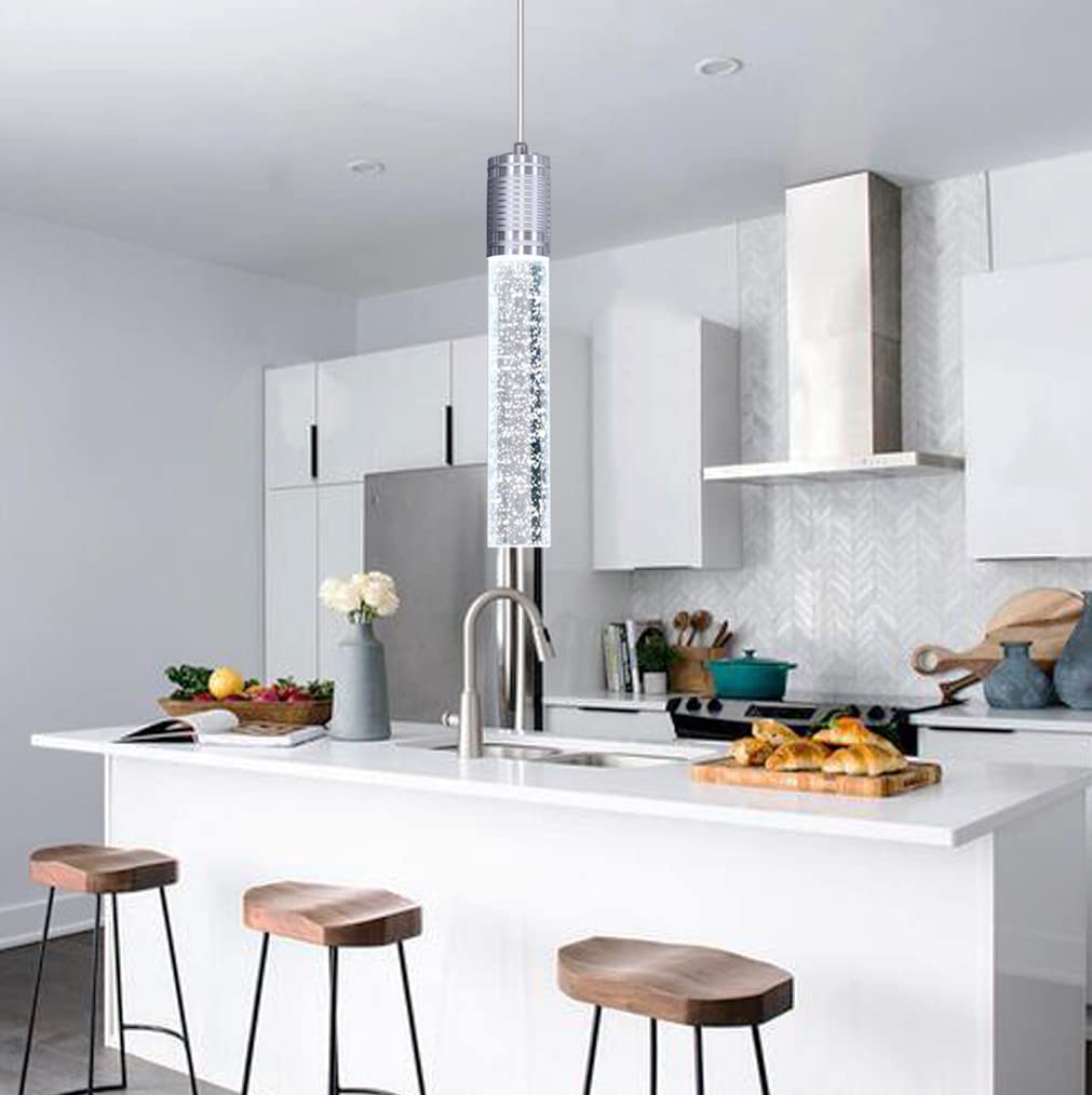 HAIXIANG Modern Kitchen Island Hanging Light Fixtures Crytstal Pendant Lighting for Kitchen Island Chrome Mini Chandelier with 6000K Daylight Bulb