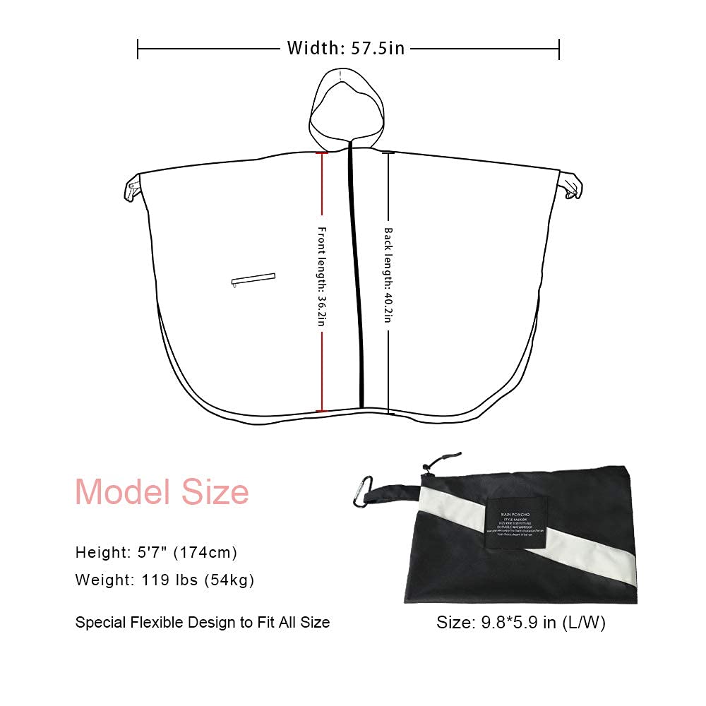 Rain Poncho Jacket Coat Hooded Zipper Style for Women/Men/Adult with Pocket