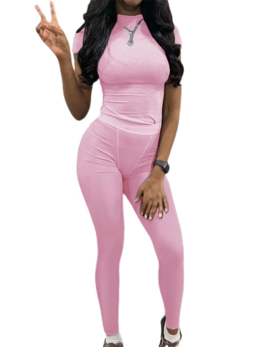 AYWA Two Piece Outfits for Women Fitted Crew Neck T-shirt High Waist Leggings Biker Shorts Matching Sets Streetwear