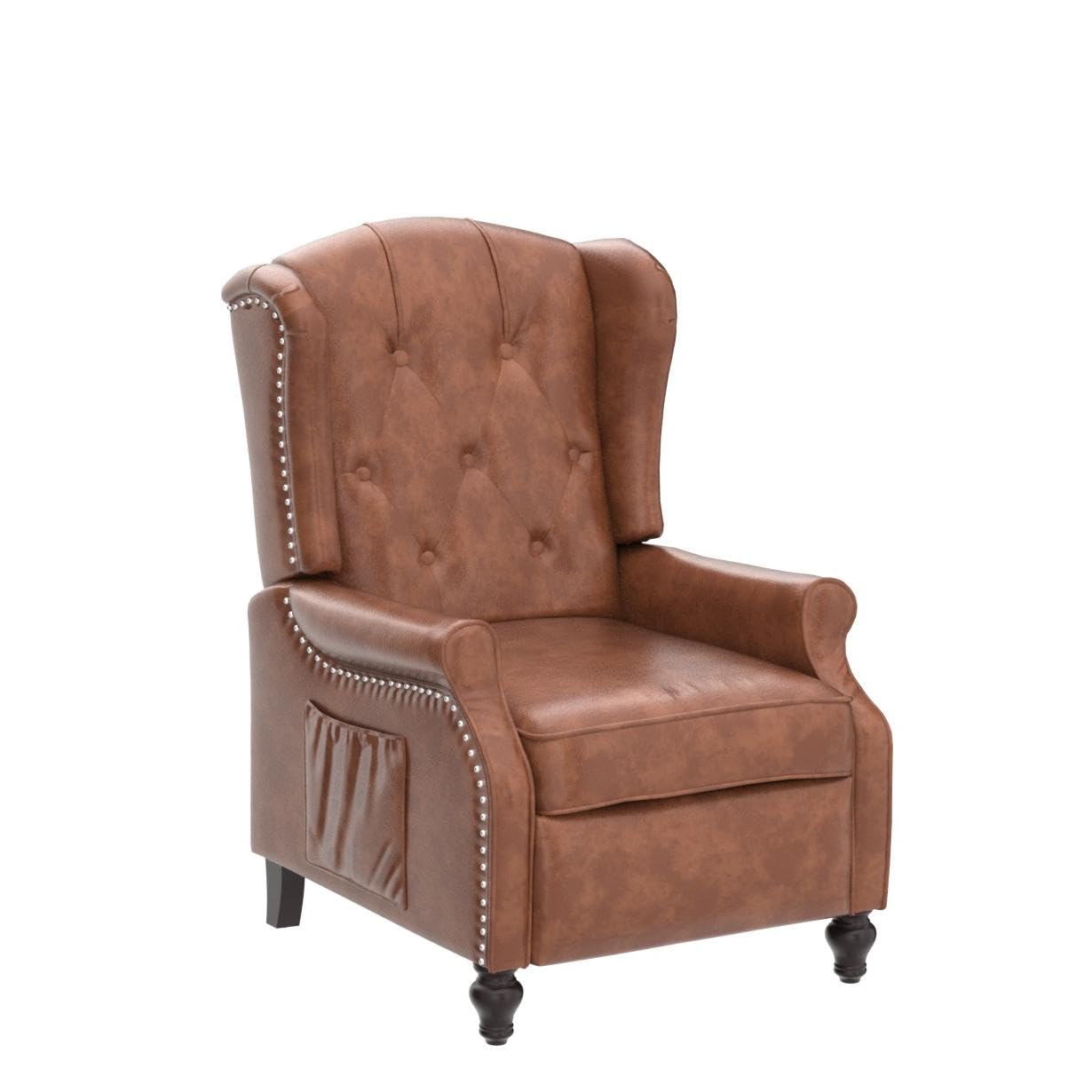 Wingback Chair with Massage and Heat, Tufted Fabric Pushback Recliner Chair, Wingback Recliner Chair with Remote Control, Padded Cushion, Wooden Legs, Small Recliners for Small Spaces