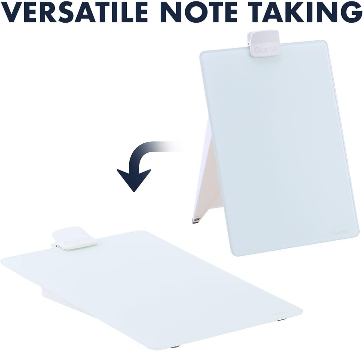 Quartet Dry Erase White Board 9"W x 11"H Desktop Glass Pad with Removable Clip and Marker, White (GDE119)