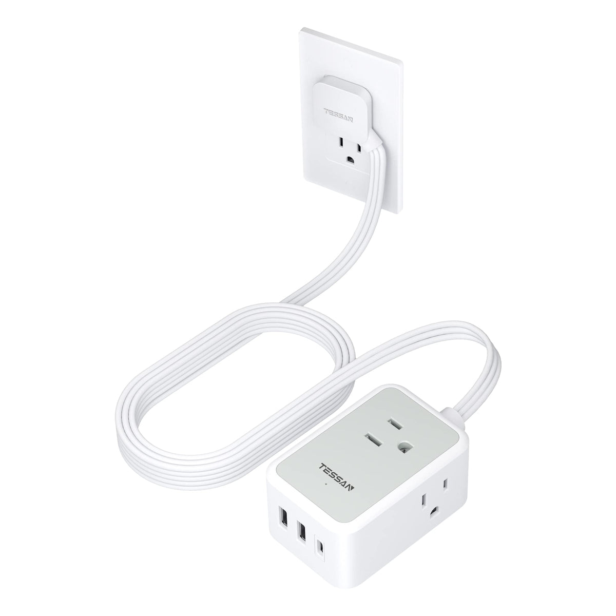 TESSAN Small Flat Plug Power Strip, Ultra Thin Extension Cord 5 ft, 3 AC Outlets with 3 USB Ports (1 USB C), Multiple Wall Outlet Extender for Cruise Travel Office School Dorm Room Essentials, Black