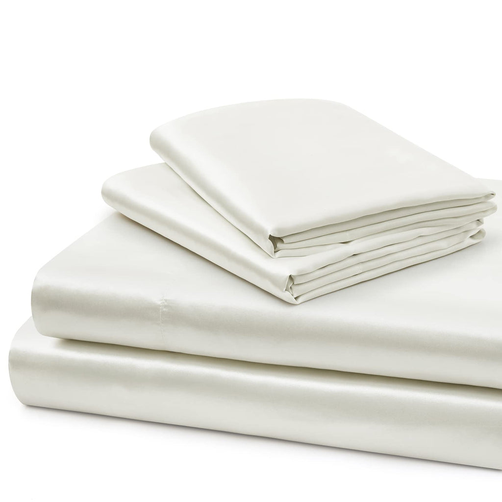 Vonty Extra Deep Pocket Full Sheet Sets - Cooling & Silky Satin Full Size Sheets with 18-24 Inch Deep Pocket, Black Satin Bed Sheets Fit Up to 24" Deep Mattress - 4 Piece Set