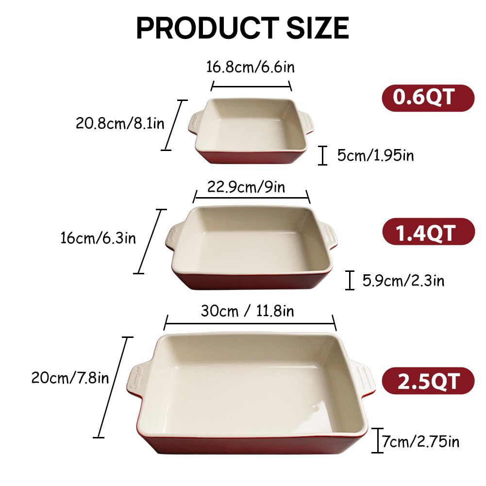 Sweejar Ceramic Bakeware Set, Rectangular Baking Dish for Oven Lasagna Pans for Cooking, Kitchen, Cake Dinner, Banquet and Daily Use, 11.8 x 7.8 x 2.76 Inches of Casserole Dishes (Beige)