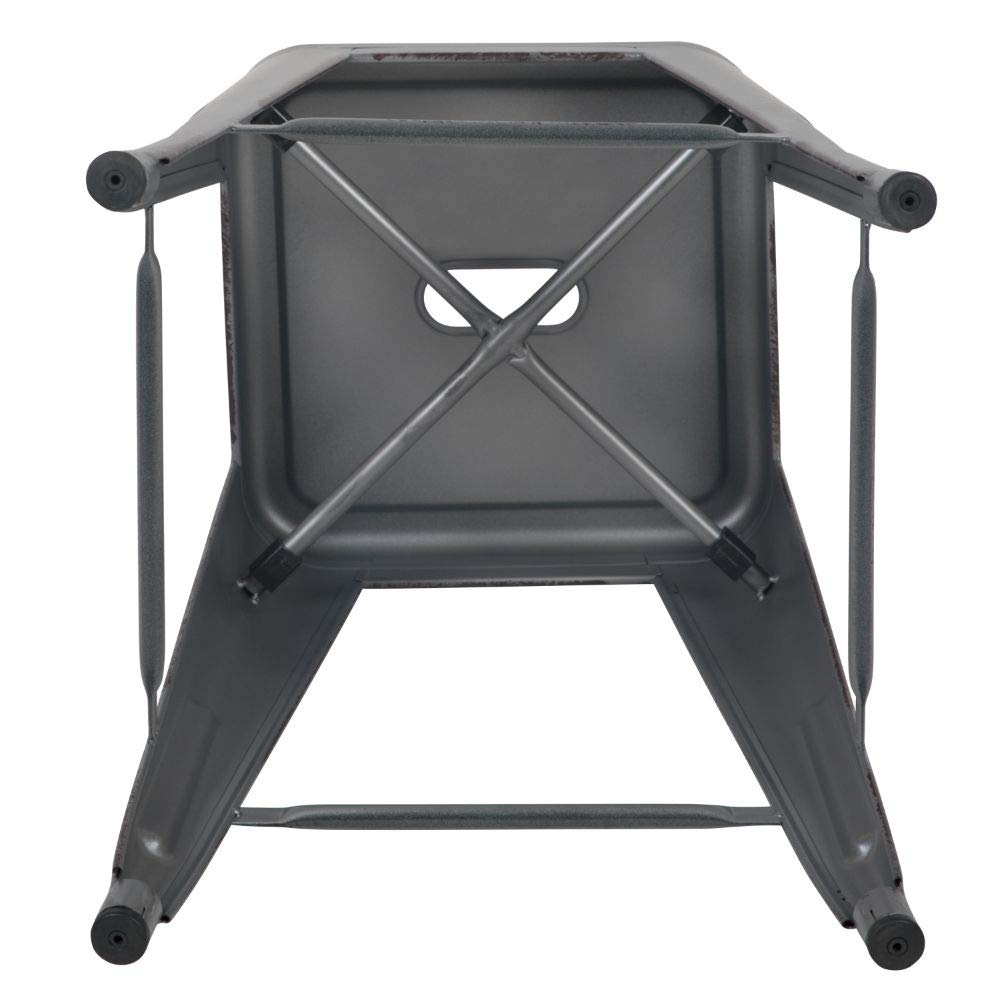 Flash Furniture 30"H Commercial Modern Metal Backless Barstool, Indoor/Outdoor Industrial Square Stacking Bar Stool for Patio Bars/Restaurants, Black