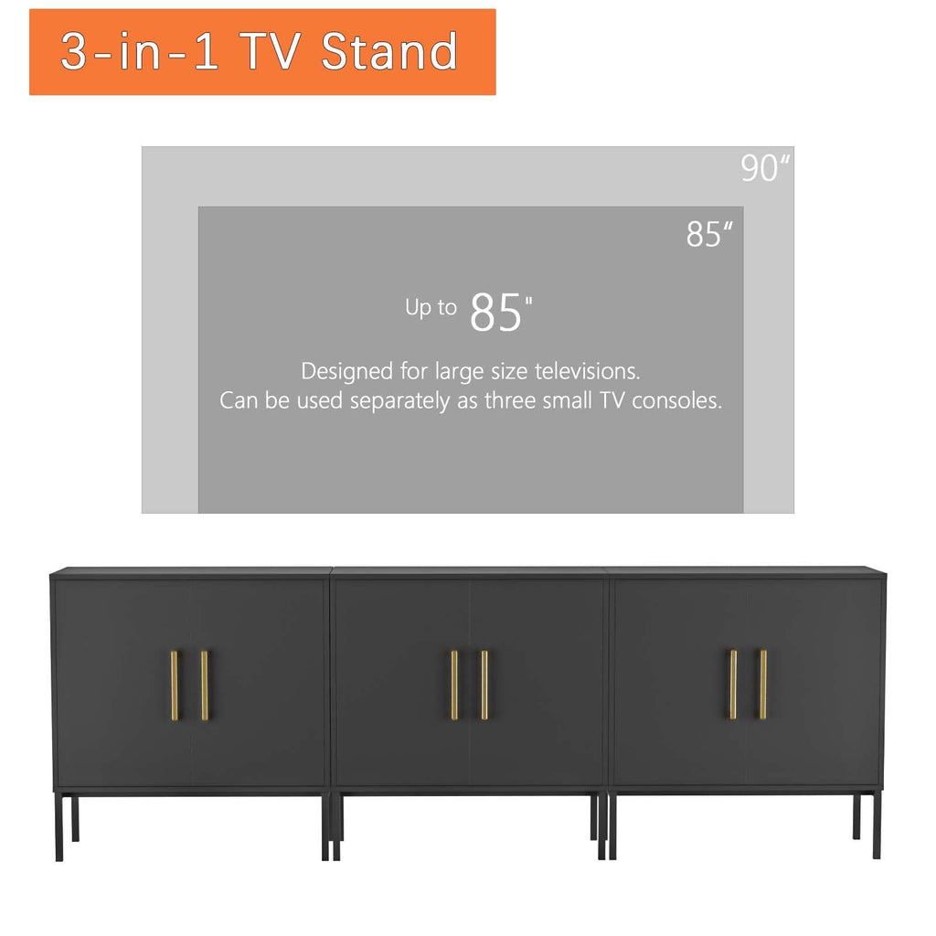 LYNSOM TV Stand for 55 Inch TV, Media Console Table with 2 Cabinets, Storage for Bedroom, Living Room, Entertainment Room (Black)