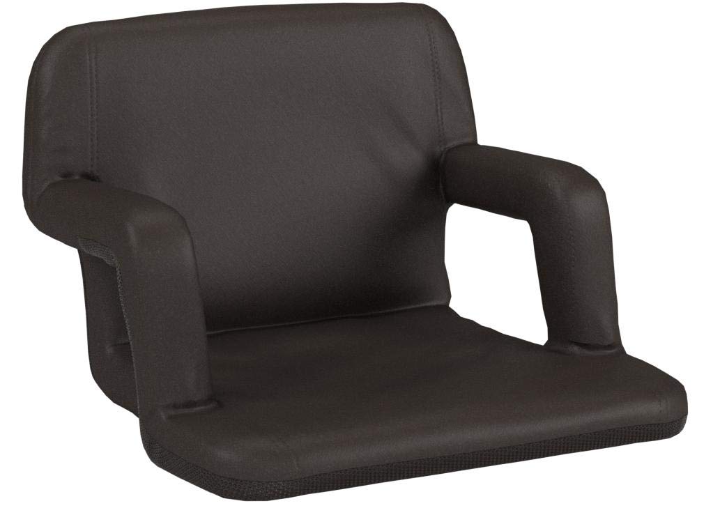 PICNIC TIME Ventura Portable Reclining Stadium Seat with Back Support, Folding Bleacher Chairs with Back and Cushion, Thick Padded Stadium Seat, Armrest, and Six Backrest Positions, (Black, Standard)
