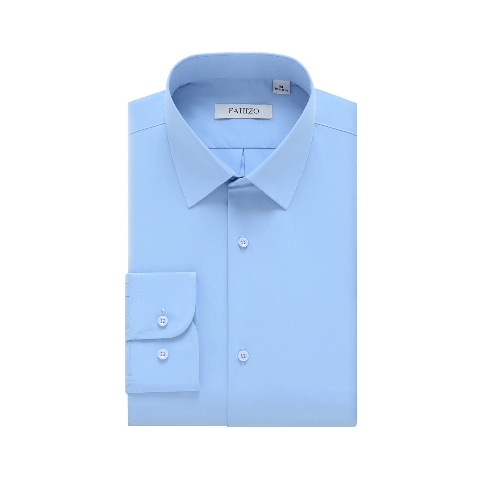 FAHIZO Men's Dress Shirt Casual Regular Fit Stretch Solid Long Sleeve Button Up Shirts