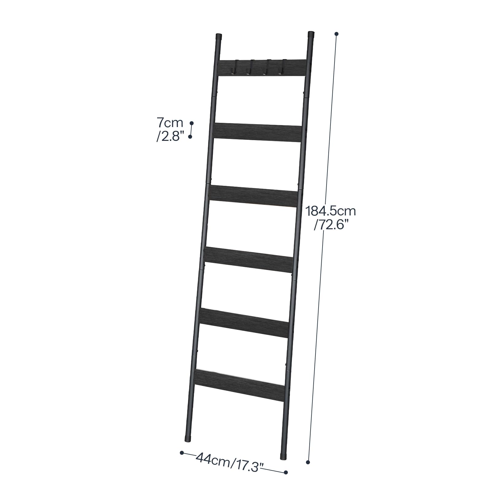HOOBRO Blanket Ladder, 5-Tier Towel Rack with Hooks, Wall-Leaning Blanket Rack, Decorative Display Ladder Shelf, Scarves, Industrial, Living Room, Bedroom, Black BB52CJ01