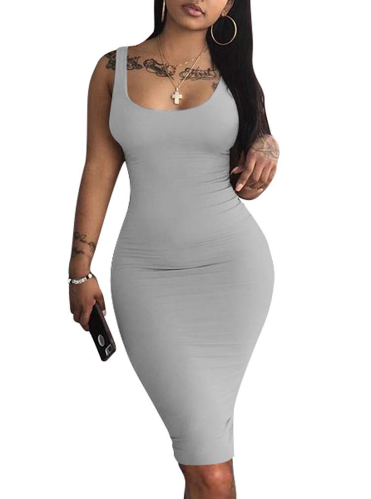 LAGSHIAN Women's Sexy Bodycon Tank Dress Sleeveless Basic Midi Club Dresses