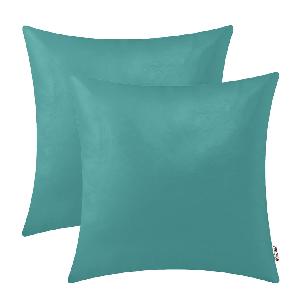 BRAWARM Faux Leather Throw Pillow Covers 16 X 16 Inches - Black Leather Pilow Covers Pack of 2, Solid Dyed Leather Pillowcases for Couch Bed Sofa Garden Home Decorative