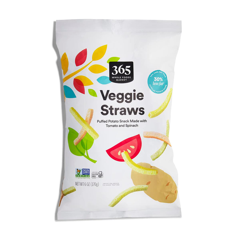 365 by Whole Foods Market, Veggie Straws, Made with Tomato and Spinach, Vegan, Gluten-Free, 6 Ounce