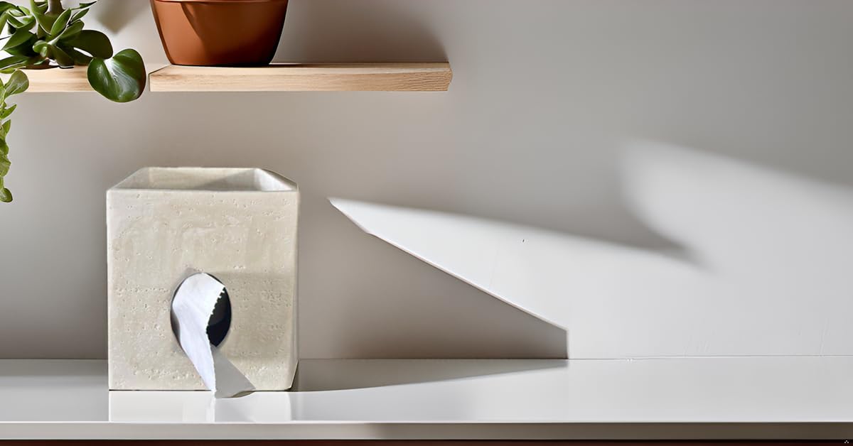 Hymmah Square Tissue Box Cover Holder with Tray,Unique Cube Design Tissue Dispenser Cover Decor for Vanity Counter Tops Also Great for Bedroom and Living Room