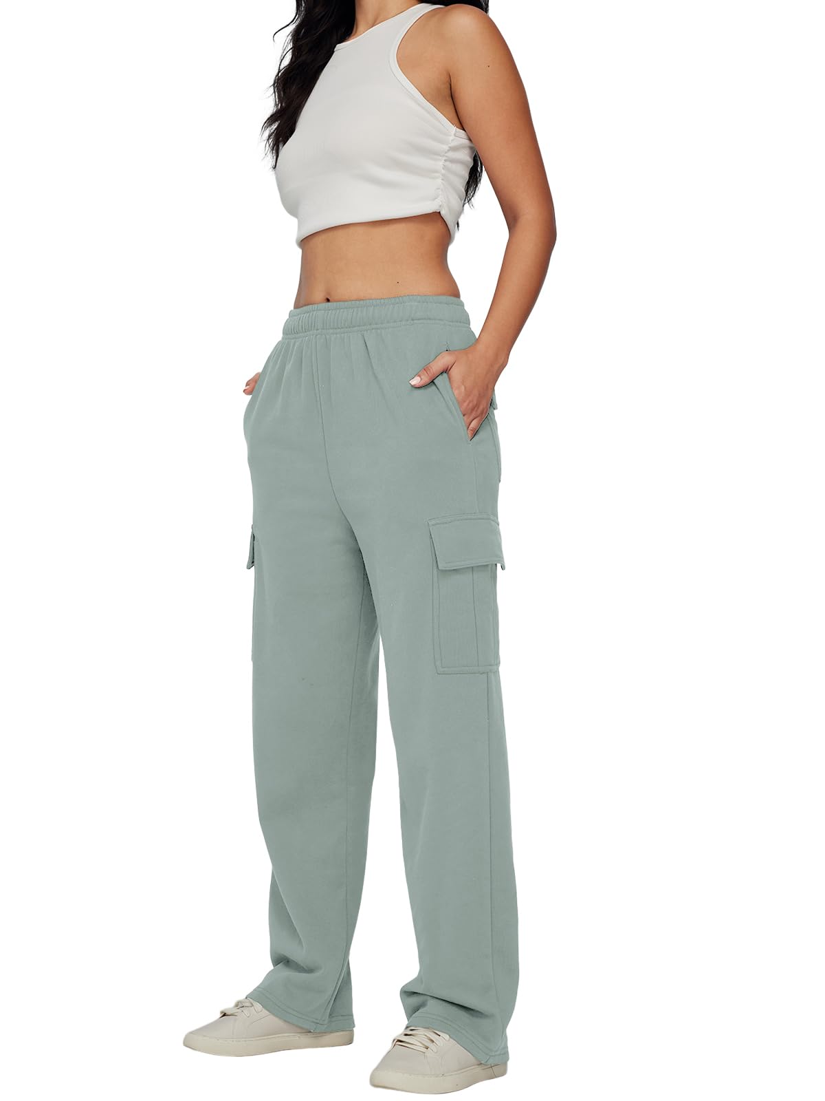 AUTOMET Womens Cargo Sweatpants Baggy Fleece High Waisted Joggers Sweat Pants Athletic Pants