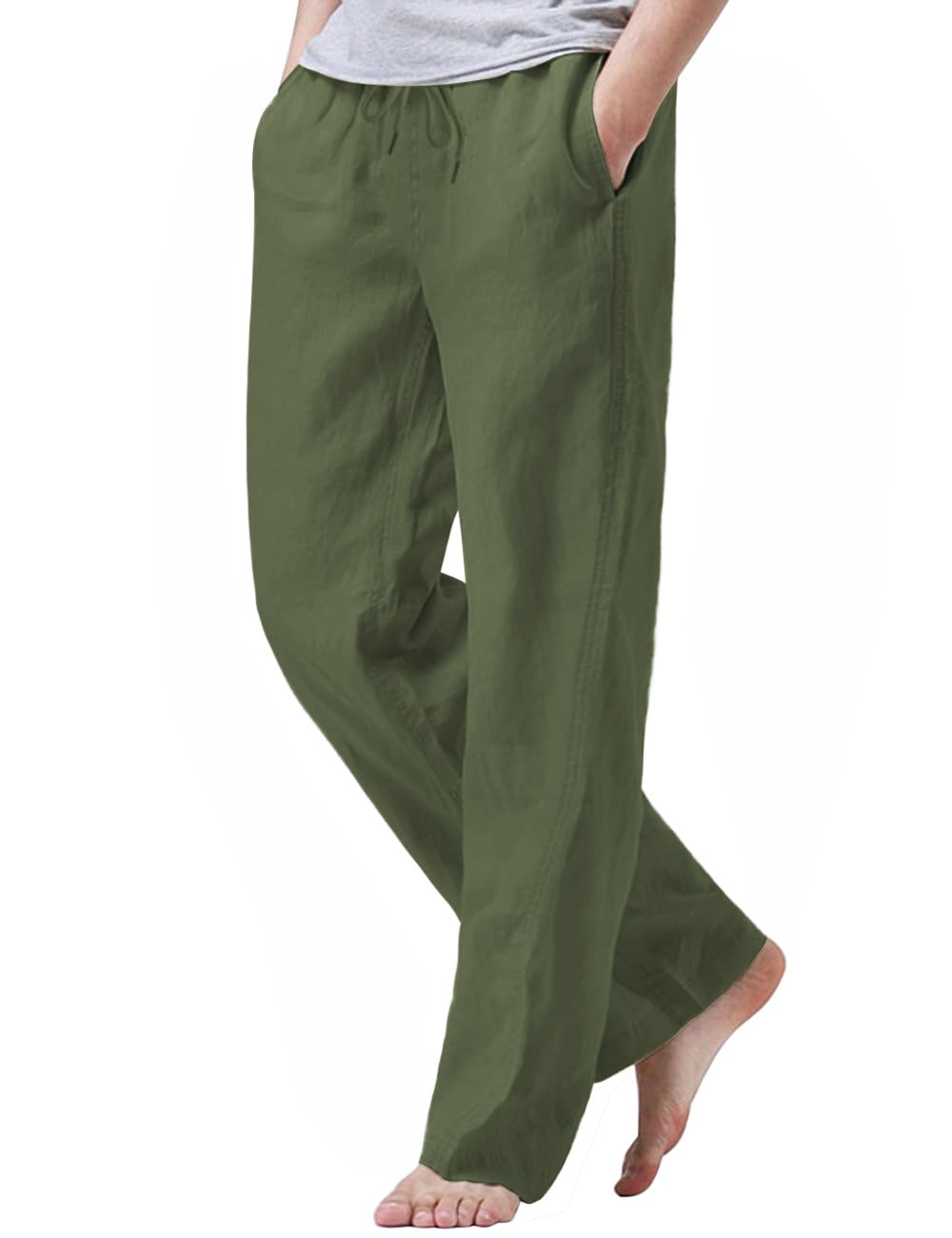 iWoo Linen Pants Men Casual 2025 Summer Beach Elastic Drawstring Waist Yoga Pants Travel Baggy Work Pant Pajama