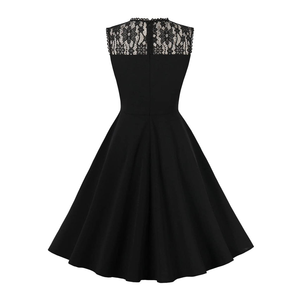 Women Mesh Floral Embroidery Vintage Cocktail Swing Dress Illusion 50s Goth Flared A line Casual Wedding Prom Evening Dress