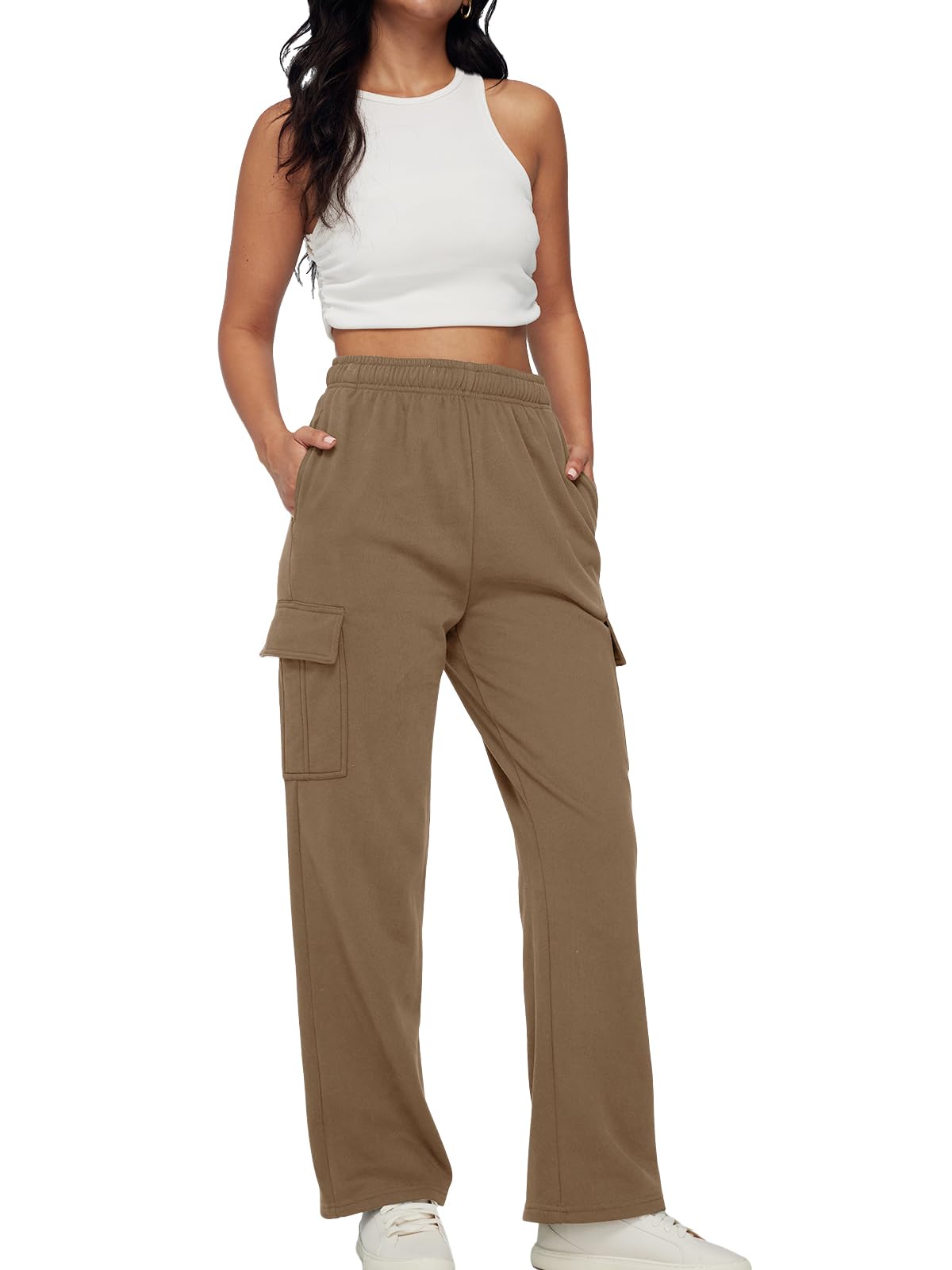 AUTOMET Womens Cargo Sweatpants Baggy Fleece High Waisted Joggers Sweat Pants Athletic Pants