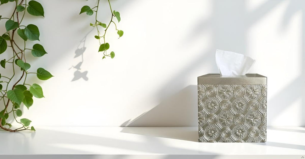 Hymmah Square Tissue Box Cover Holder with Tray,Unique Cube Design Tissue Dispenser Cover Decor for Vanity Counter Tops Also Great for Bedroom and Living Room