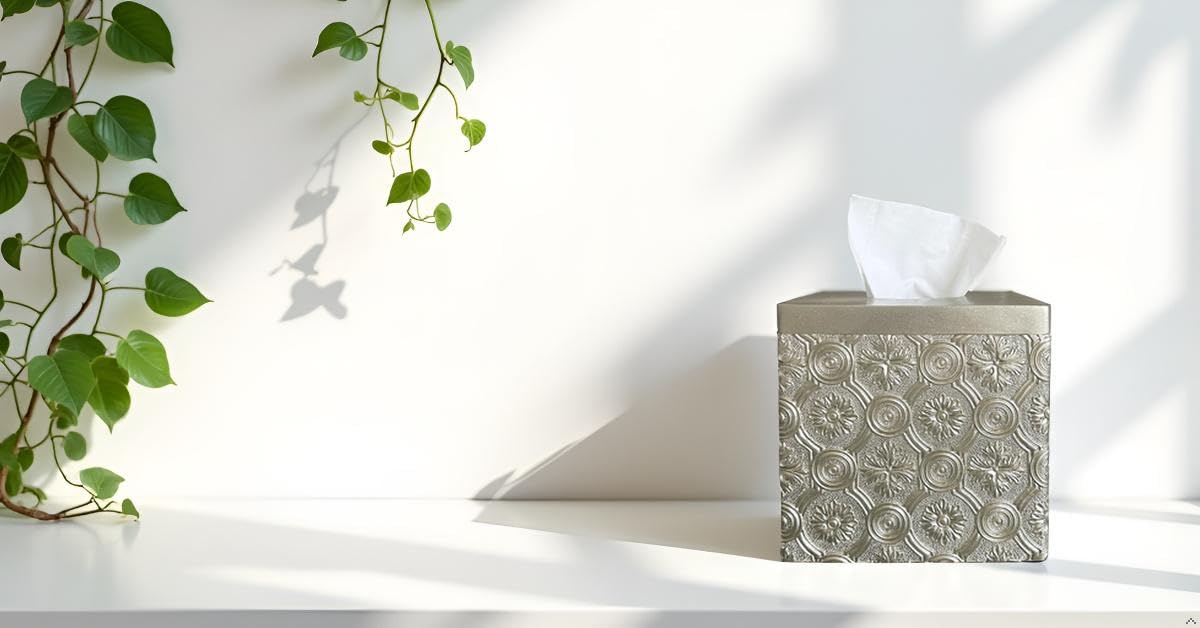 Hymmah Square Tissue Box Cover Holder with Tray,Unique Cube Design Tissue Dispenser Cover Decor for Vanity Counter Tops Also Great for Bedroom and Living Room
