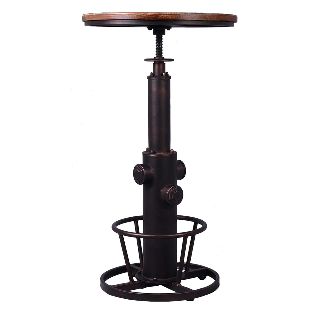 LOKKHAN Industrial Bar Table 38.6"-48.4" Height Adjustable Swivel Round Wood Tabletop 23.7" Dia, Kitchen Dining Office Coffee Bistro Pub Table (Aged Blue)