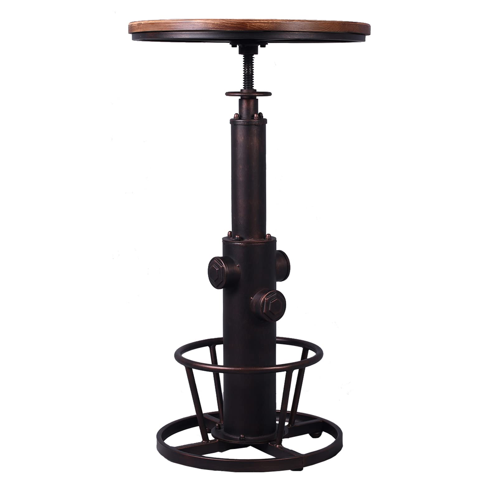 LOKKHAN Industrial Bar Table 38.6"-48.4" Height Adjustable Swivel Round Wood Tabletop 23.7" Dia, Kitchen Dining Office Coffee Bistro Pub Table (Aged Blue)