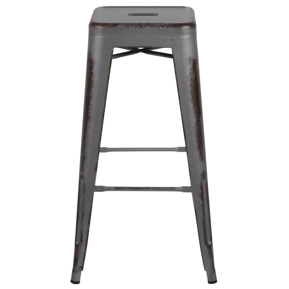 Flash Furniture 30"H Commercial Modern Metal Backless Barstool, Indoor/Outdoor Industrial Square Stacking Bar Stool for Patio Bars/Restaurants, Black