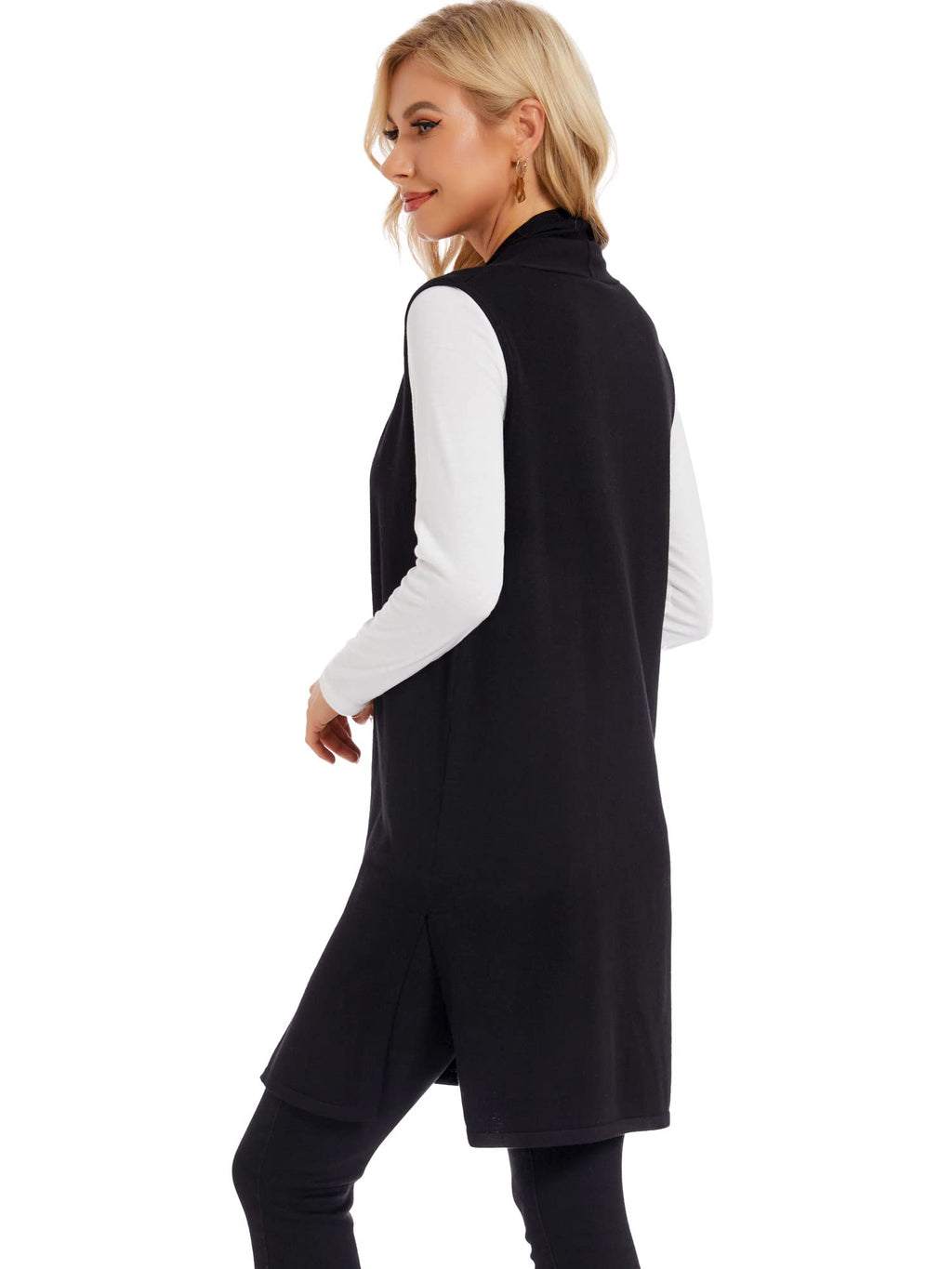 Moss Rose Women's Long Knit Cardigan Vest Casual Sleeveless Open Front Draped Duster Vest (Available in Plus Size)
