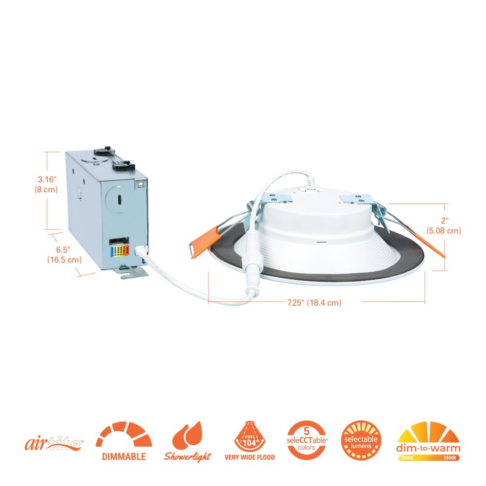 HALO RL 6 in Canless LED Recessed Ceiling Light with Selectable Color Temperature 2700K-5000K, Dim to Warm, 600lm, Indoor/Outdoor Wet Location Dimmable IC-Rated Downlight (Packaging May Vary)