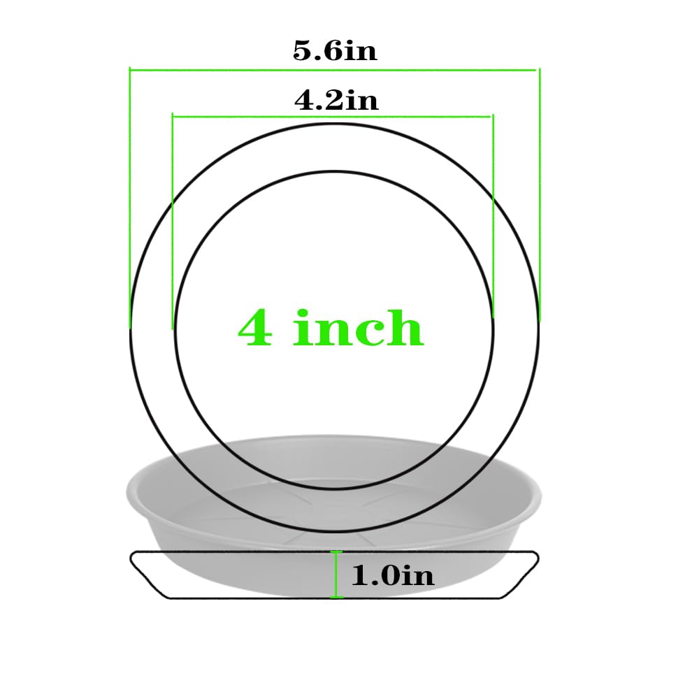 OVZILKI 6 Pack of Plant Saucer Tray 4 6 8 10 12 14 17 19 22 25 inch, Heavy Duty Plastic Pot Plant Drip Trays Saucers for Indoors Outdoor, Plant Water Tray for Planters 3-5" (4", Beige)