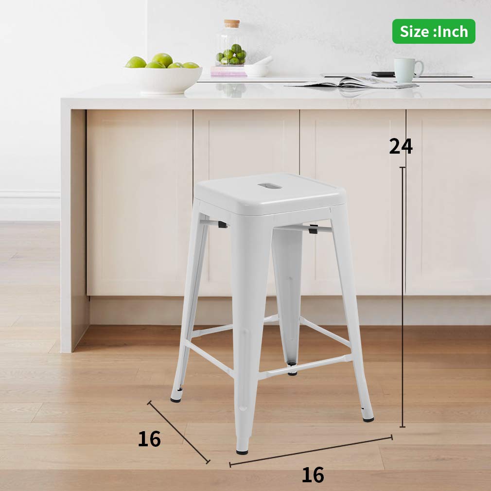 FDW Metal Bar Stools Set of 4 Counter Height Bar Stools 24 Inches Industrial Bar Chairs Patio Stool Stackable Backless Stool Indoor Outdoor Metal Kitchen Stools Bar Chairs (Black, 24")