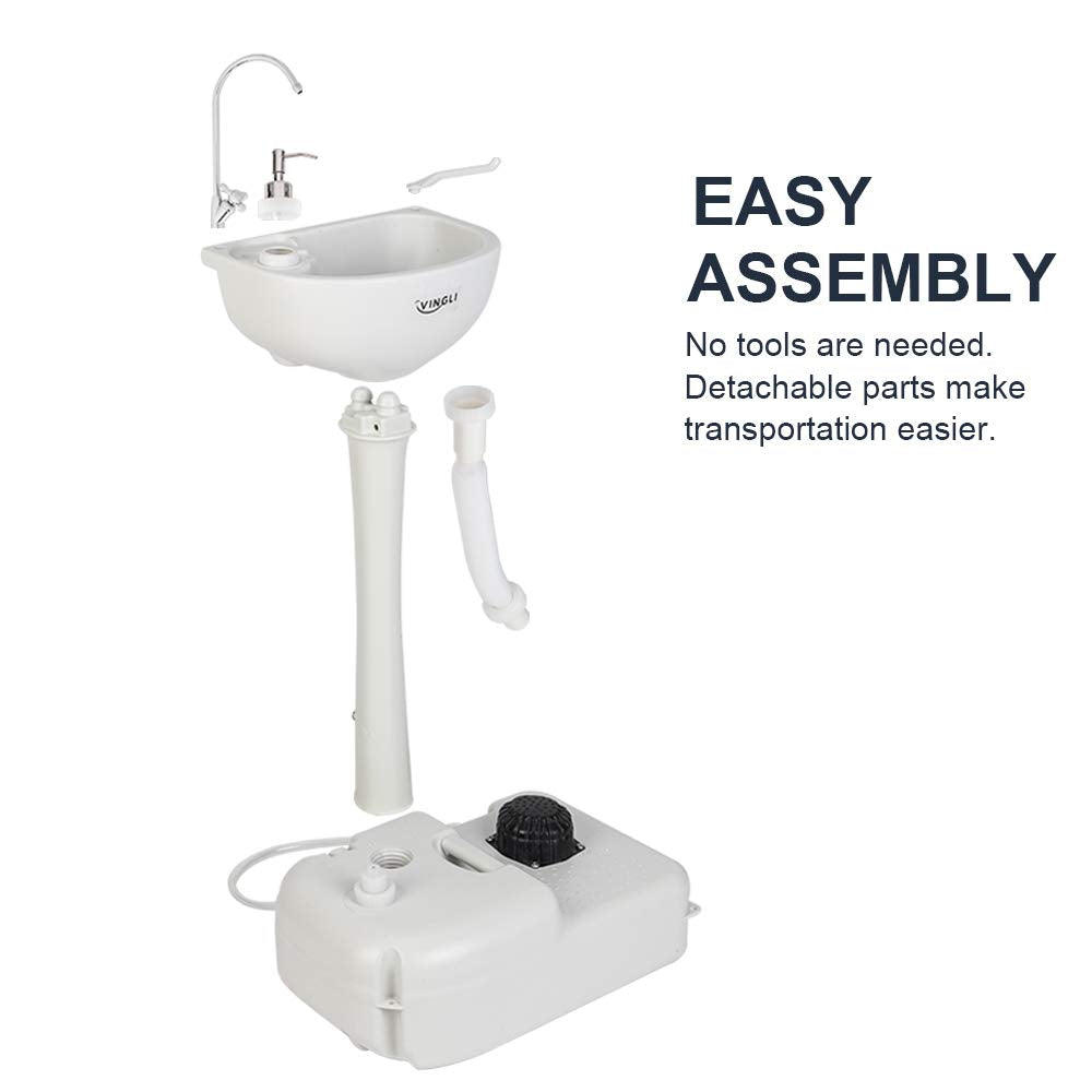 VINGLI Upgraded Portable Sink| Rolling Hand Wash Basin Stand with Towel Holder & Soap Dispenser & Wheels, Perfect for Garden/Camping/Outdoor Events/Gatherings/Worksite/RV/Indoor