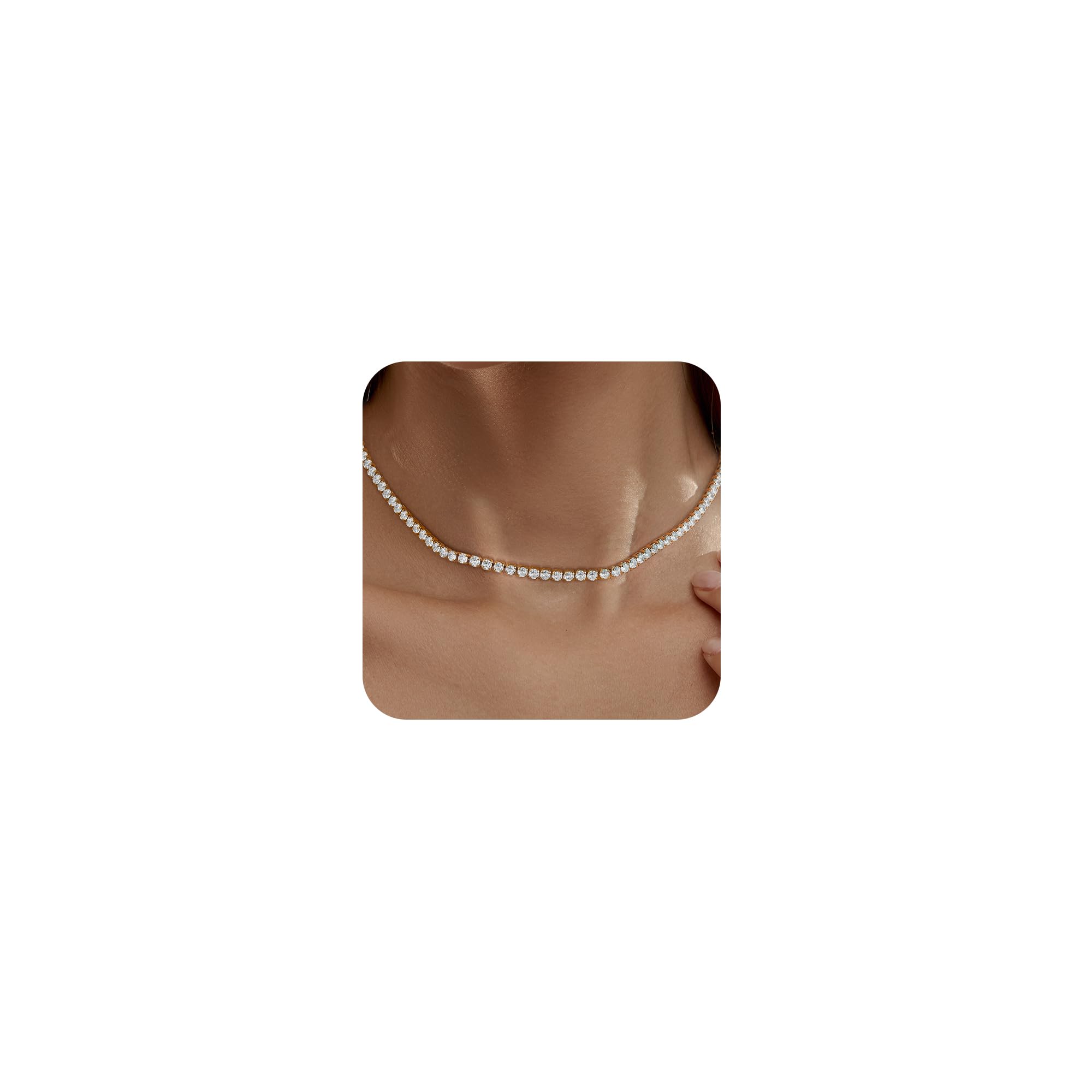 Robaice Tennis Necklace for Women, 14K Gold/Silver Plated Rhinestone Choker Necklace for Women, Dainty Cubic Zirconia Cut Faux Diamond Chain