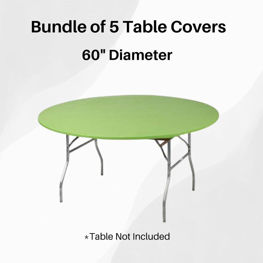 Kwik-Covers 60" Round Fitted Plastic Table Covers, 5 Pack (Black)