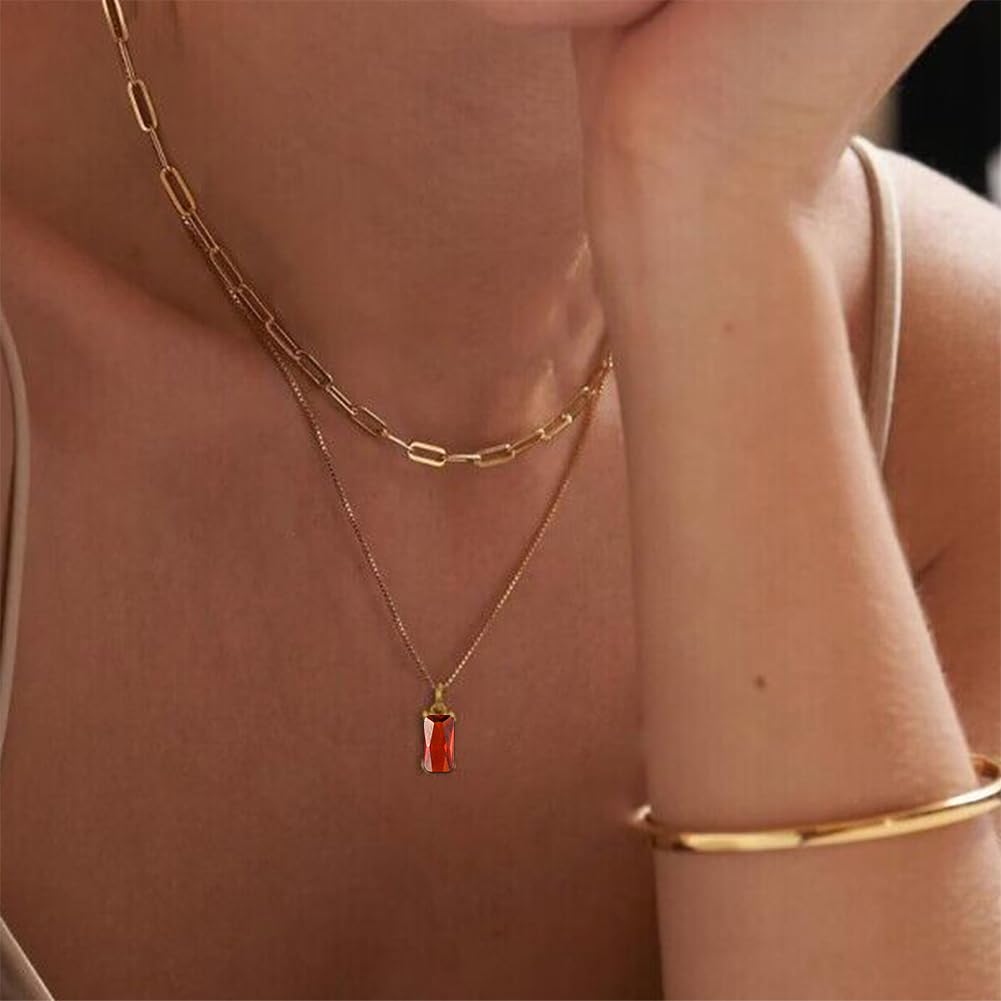 Dainty Gold Charm Necklaces for Women Non Tarnish, 14K Trendy Blue Green Cubic Zirconia Emerald Pendant Birthstone Necklaces Birthday Gifts for Women Waterproof Jewelry