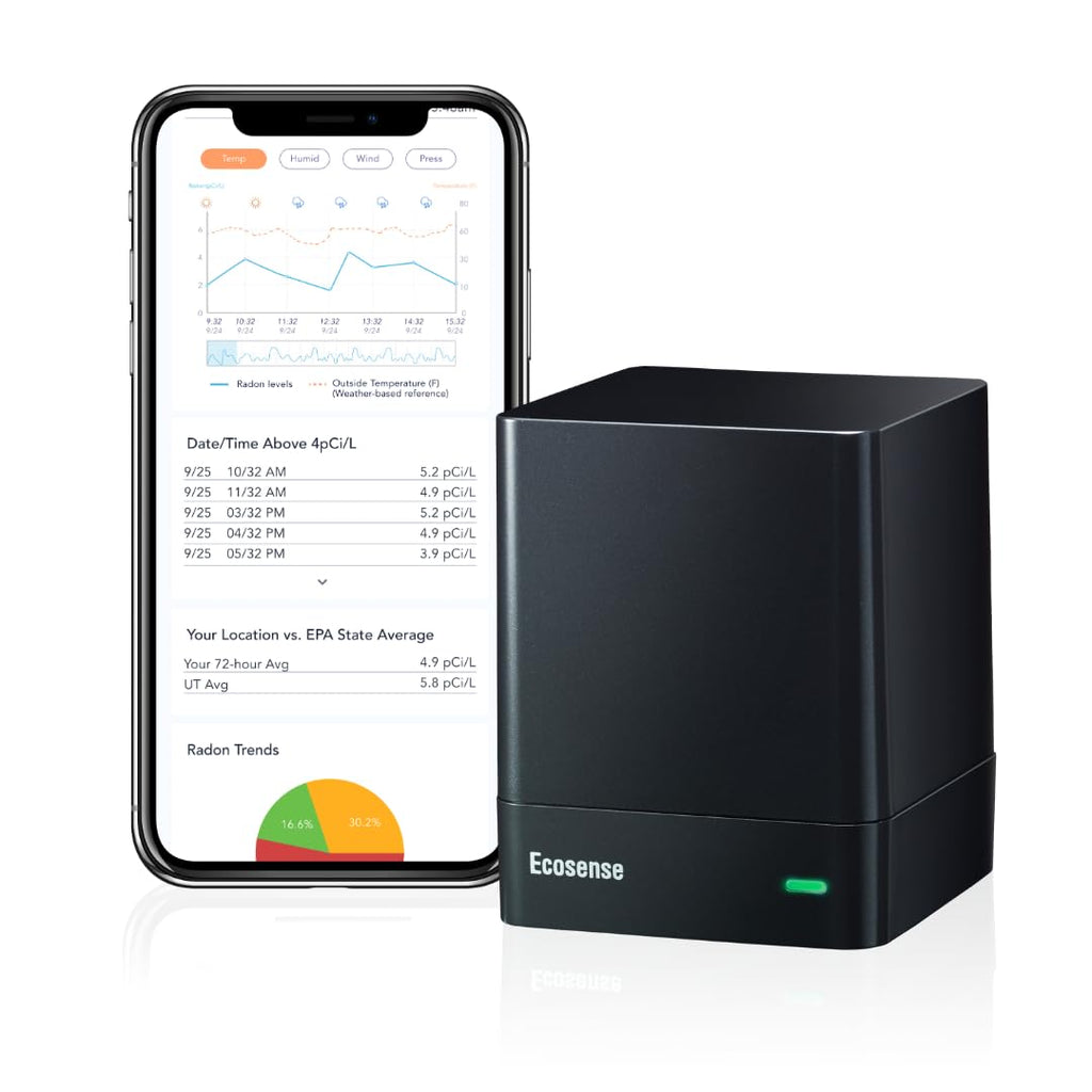 Ecosense EQ100 EcoQube, Digital Radon Detector, Fast Capture of Fluctuating Levels, Short & Long-Term Continuous Monitoring with Trend Charts, Remote Data Access, Only Support 2.4 GHz Networks