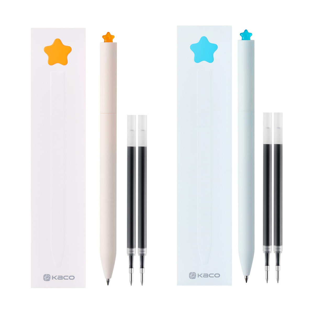 Kaco FIRST Gel Pens, Pack of 2 Pieces Cute Stationery Heart Pen Set with Extra 4 Black Refills Quick Drying Holiday Office Supplies (2 Colors)