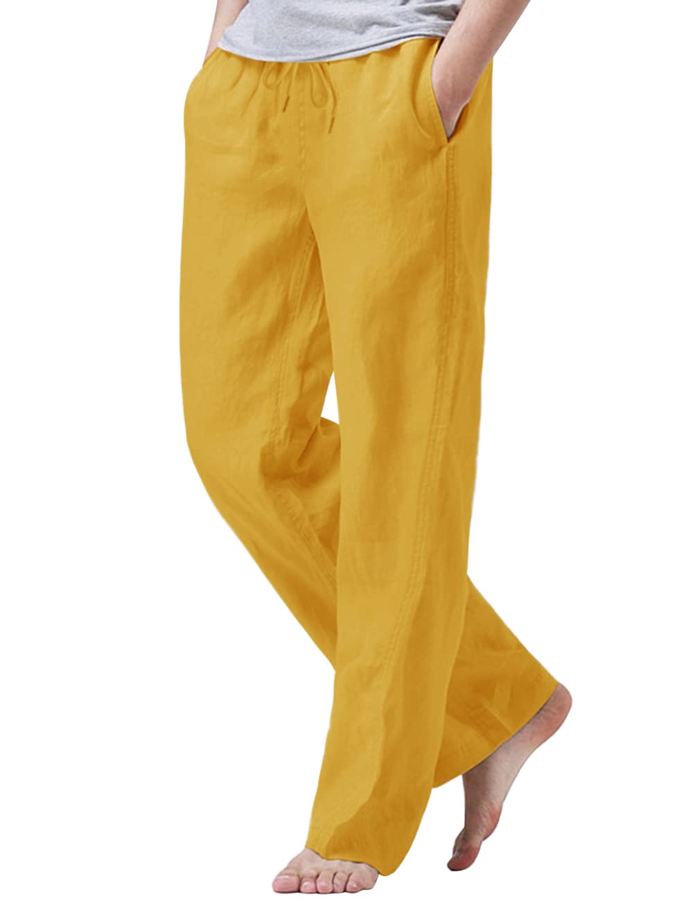 iWoo Linen Pants Men Casual 2025 Summer Beach Elastic Drawstring Waist Yoga Pants Travel Baggy Work Pant Pajama