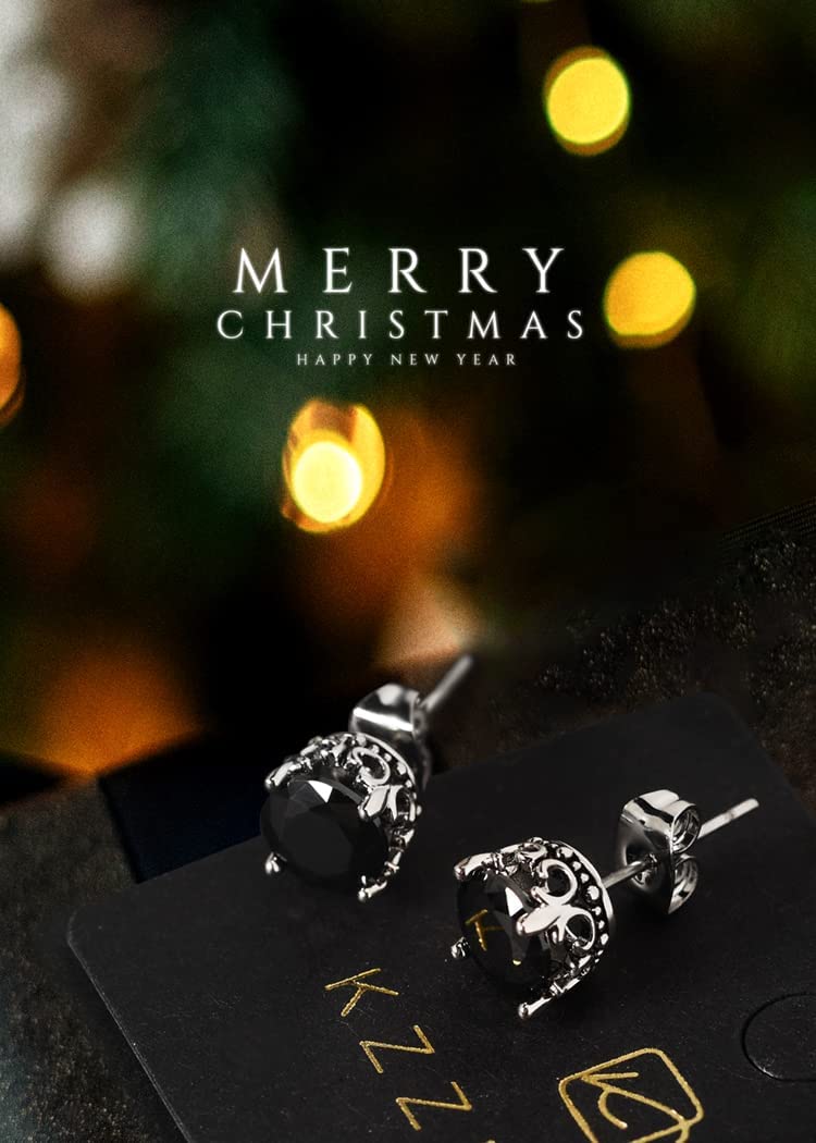 Retro Dark Shadow Stud Earrings, Hypoallergenic Stainless Steel Cubic Zirconia Earrings