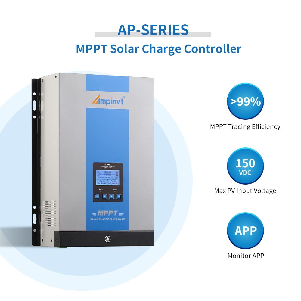 Ampinvt 40A MPPT Solar Charge Controller 12V 24V 36V 48V Auto, PV 150V Max Input Solar Panel Regulator 40amp for AGM Sealed Gel Flooded Lithium Battery
