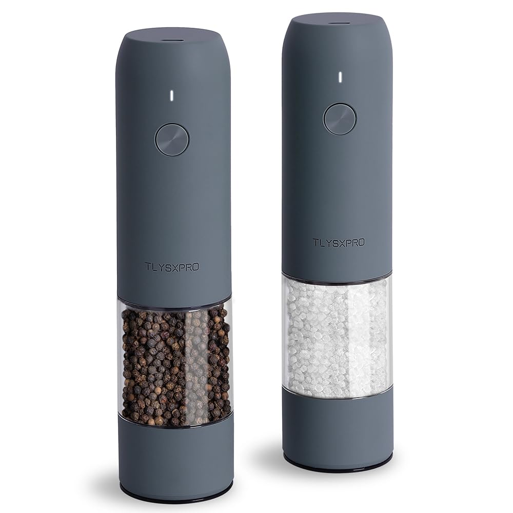 Electric Salt and Pepper Grinder Set, USB Rechargeable, Automatic Salt and Pepper Mill Grinder with Adjustable Coarseness, Electric Salt Shakers, LED Light, Refillable (2 Packs, Black)