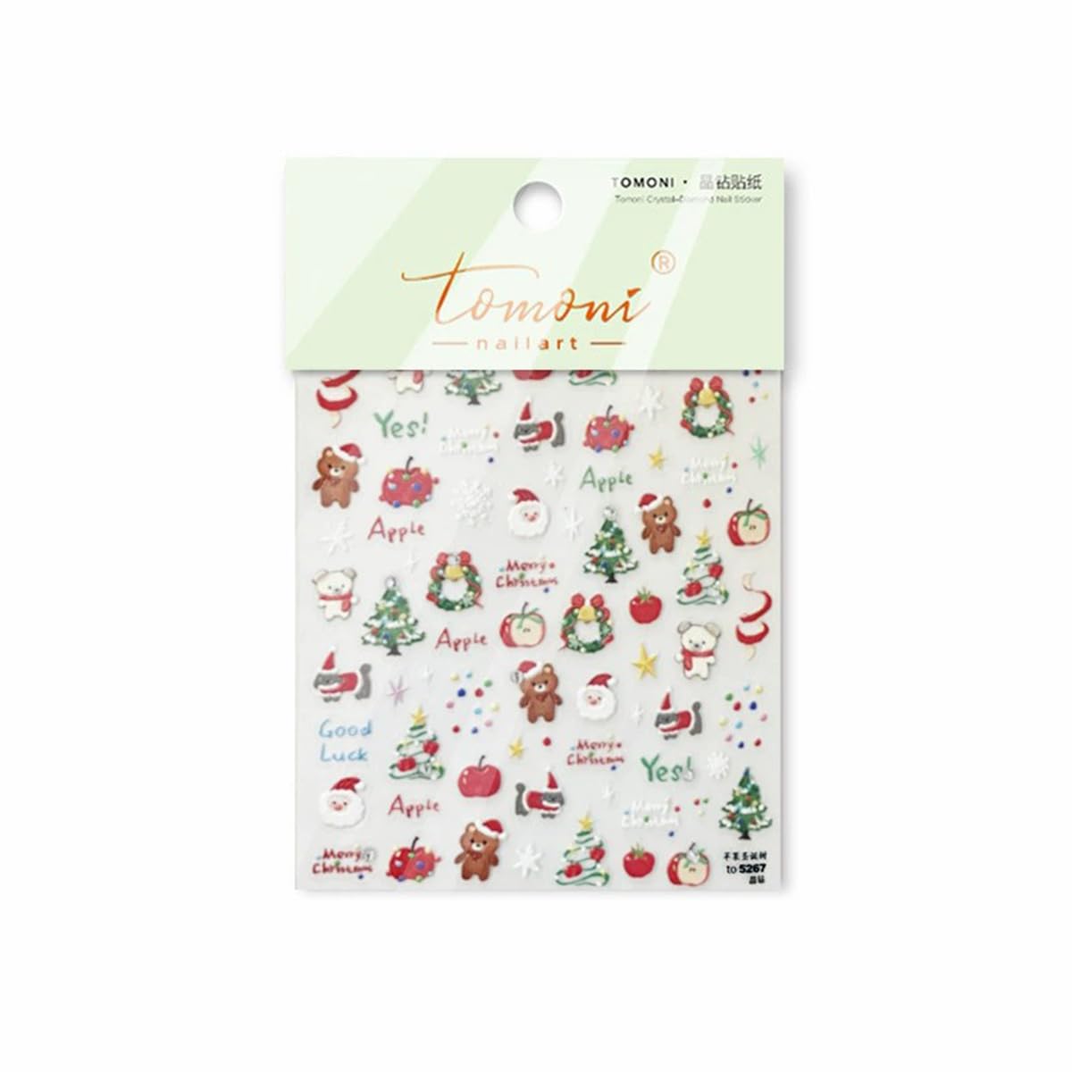 Christmas Nail Art Stickers Decals 5D Embossed Santa Claus Xmas Tree Nail Decals with Crystal 1PCS Cute Bear Bow Candy Cane Snowflake Christmas Nails Adhesive Stickers for Holiday Manicure Decorations