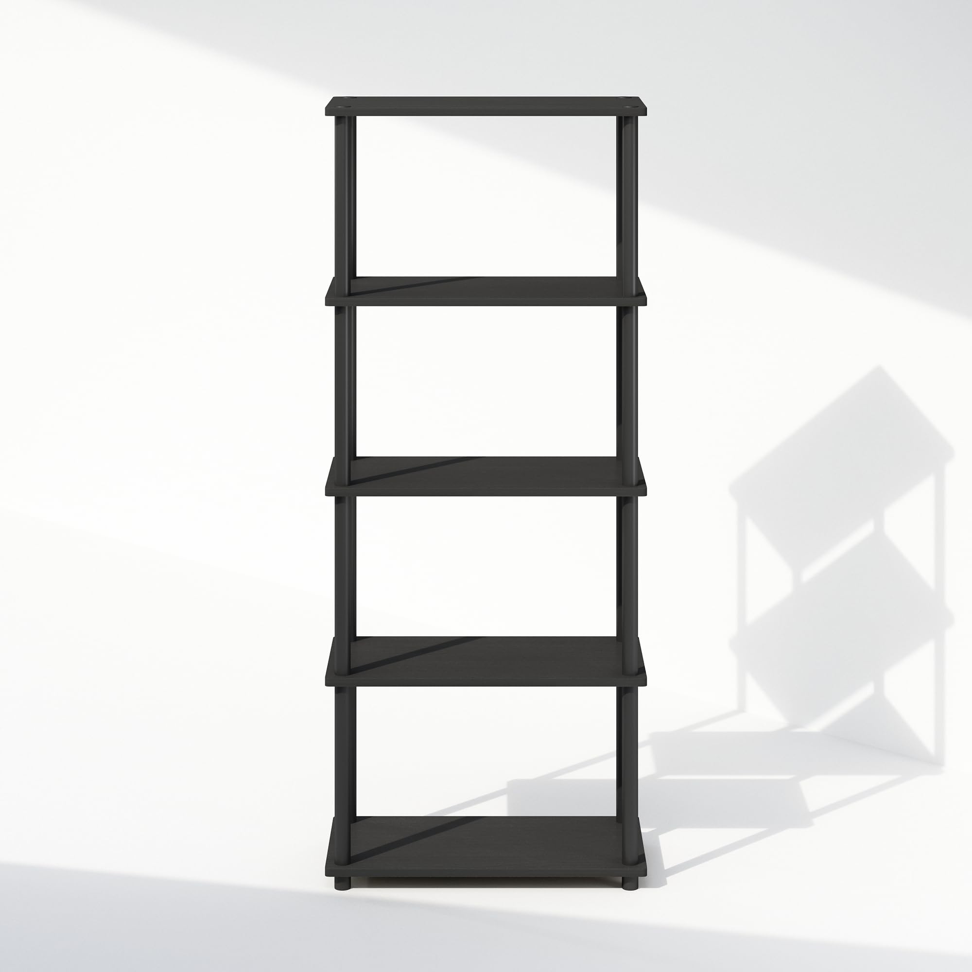 Furinno Turn-N-Tube Book Shelf, 4-Tier Bookshelf, Bookcase with Multipurpose Compact Display Rack, 11.6 x 23.6 x 43.2, for Living Room, Bedroom, Home Office, Americano/Black