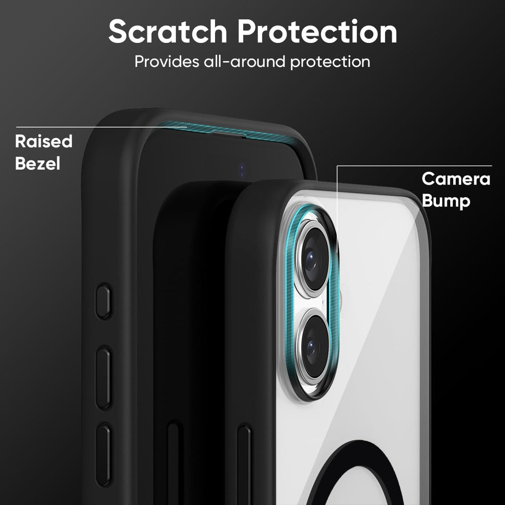 FLOLAB Surtect Tri-Fusion Magnetic for iPhone 16 Case Protective Slim Design Magsafe Compatible Military Grade - Black Clear