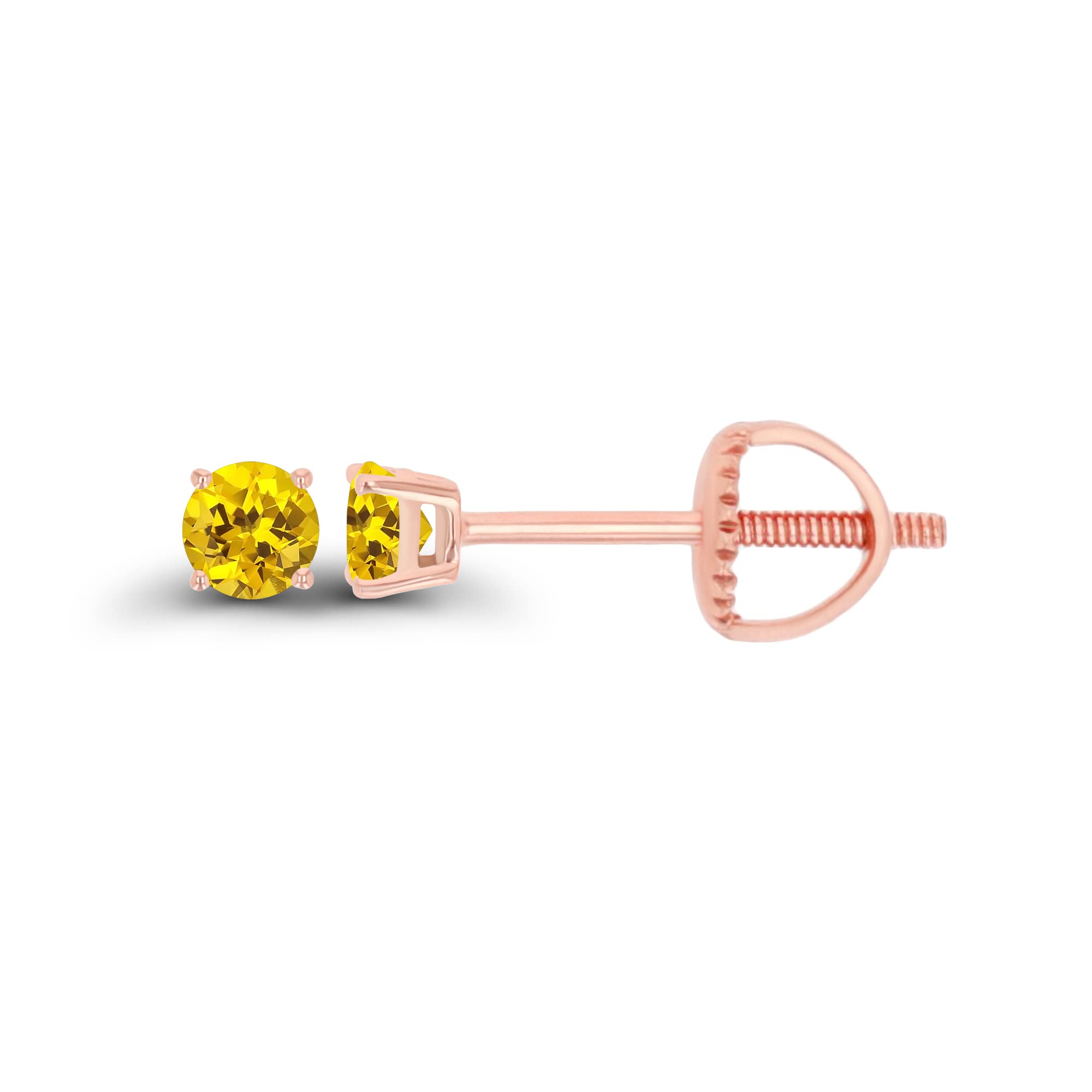 14K Gold Plated 925 Sterling Silver Hypoallergenic 3mm Round Genuine Birthstone Solitaire Screwback Stud Earrings