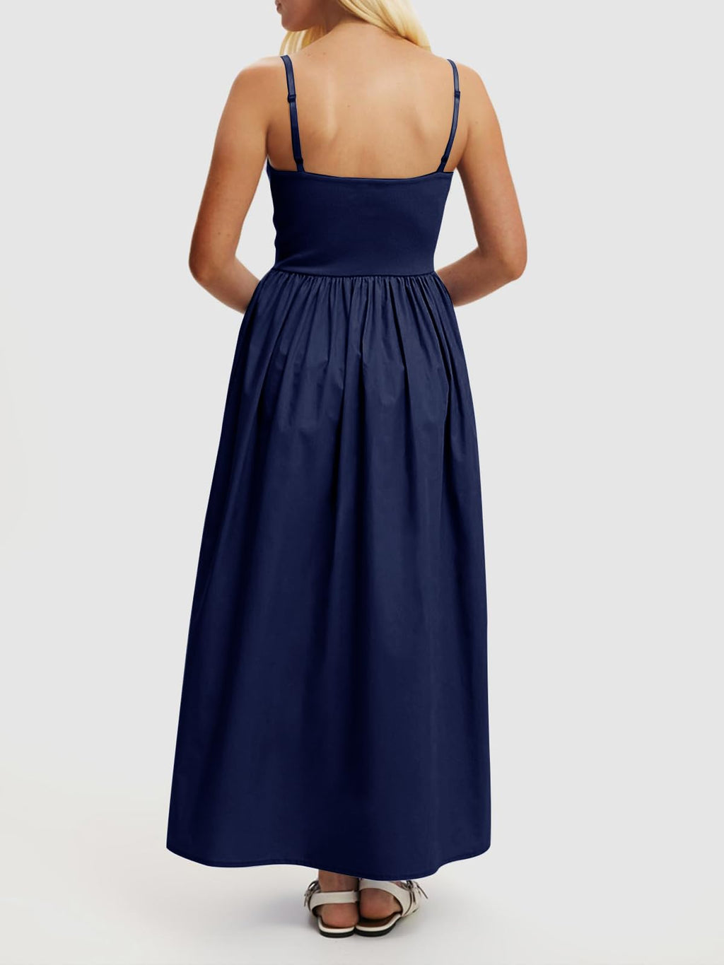 Mieazom Women’s Sleeveless V-Neck Maxi Dress with Pockets – Slim Fit Casual Summer Spaghetti Strap Dress for Vacation