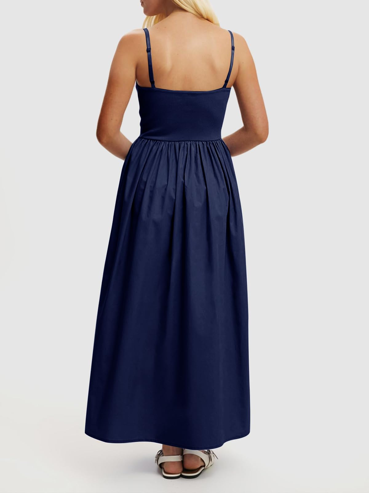 Mieazom Women’s Sleeveless V-Neck Maxi Dress with Pockets – Slim Fit Casual Summer Spaghetti Strap Dress for Vacation