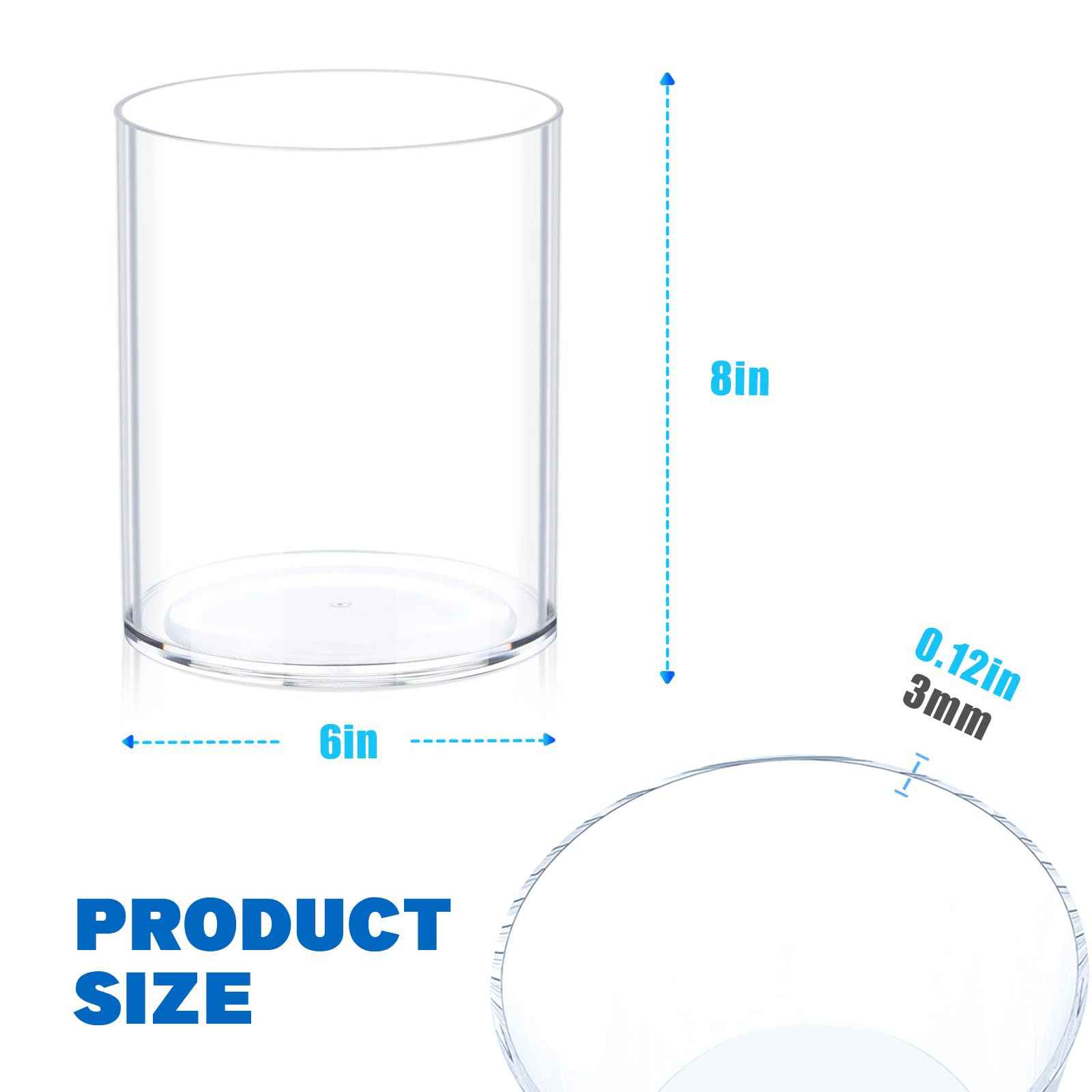 Flower Clear Vase Centerpiece for Home, Wedding Party, Plastic Clear Cylinder Wide for Flowers, Decorative Wide Mouth Vase for Decor (6'' W*8'' H)