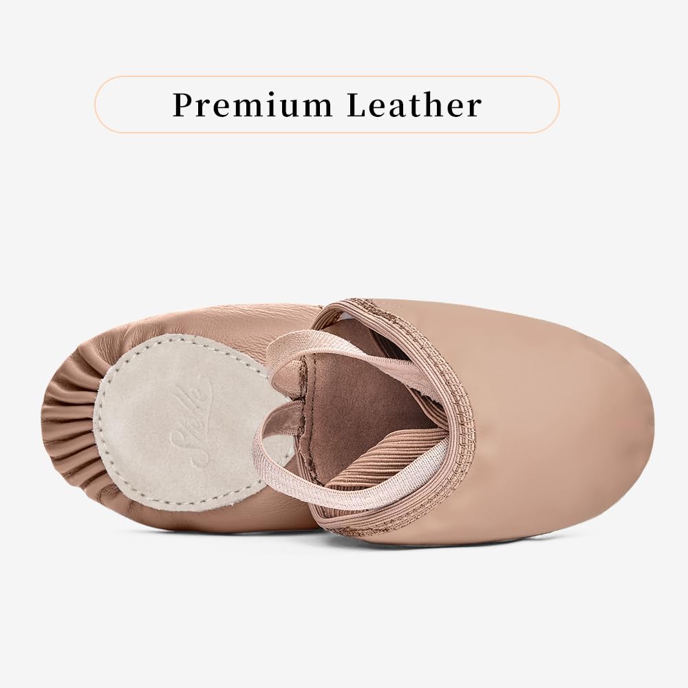 Stelle Leather Half Soles Dance Shoes Womens Lyrical Pirouette Turners Dance Shoes for Turning (Girls/Boys/Men/Adult)