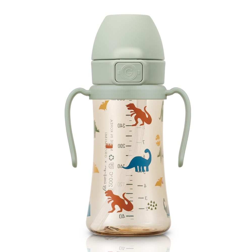 GROSMIMI PPSU Baby Straw Cup Stage 2, 12M+, Spill-Proof, 10oz (Air Balloon)